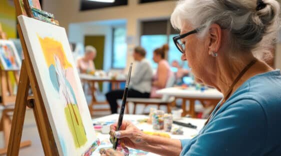 Senior dans un Atelier de peinture